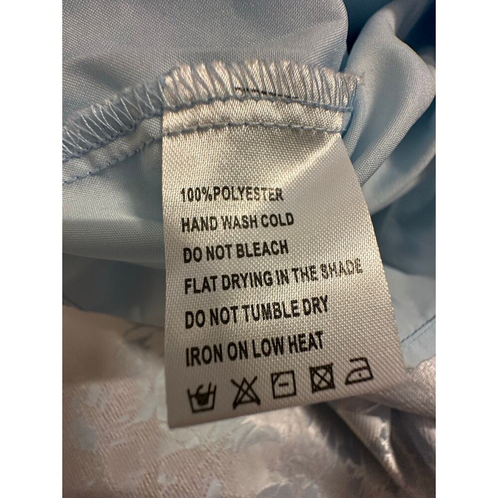 Blue Jacquard Sequin Corset Back Removable Bow Dress Long Gown Sz S - Picture 12 of 16